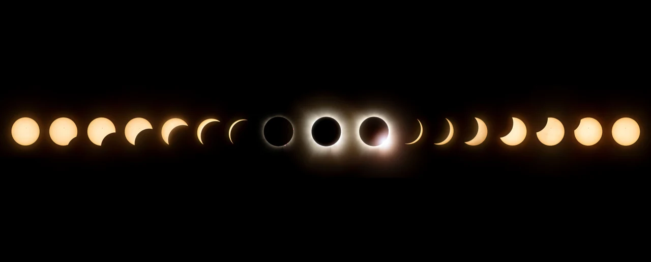 Les phases de l’éclipse du 8 avril 2024 à Cleveland — montage photographique NASA / Jordan Salkin
